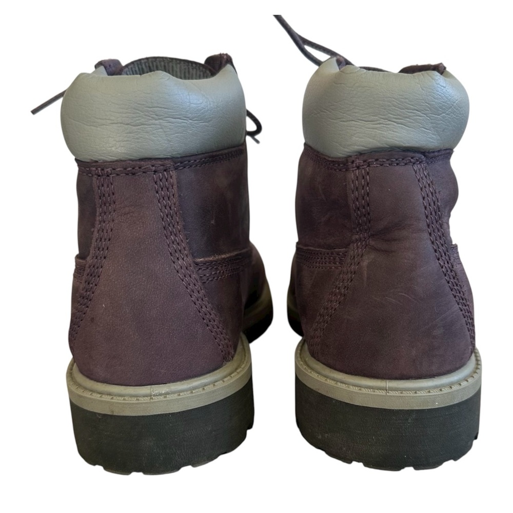 Timberland 6 Inch Premium Waterproof Boots Burgundy with Gray Collar Kids Size 1 - Picture 4 of 10